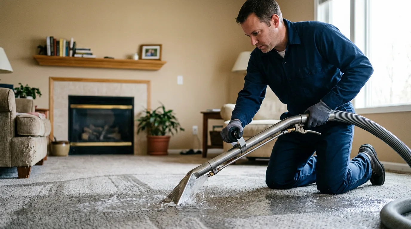 Water damage restoration technician working near Keithsburg, IL